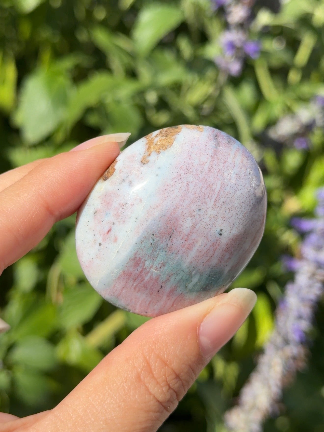 
                  
                    Pastel Ocean Jasper Palm Stone with Pyrite
                  
                