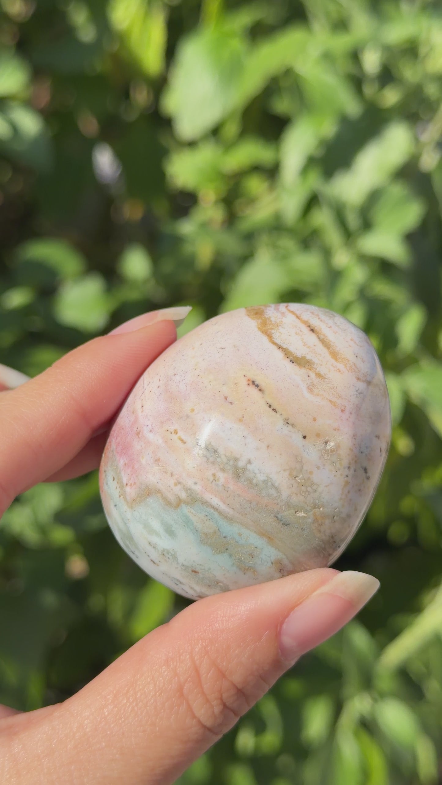 
                  
                    Load and play video in Gallery viewer, Pastel Ocean Jasper Palm Stone
                  
                