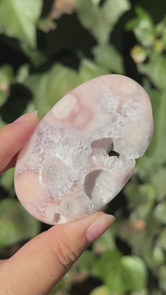 
                  
                    Load and play video in Gallery viewer, Pink Moon - Pink Amethyst Palm Stone
                  
                