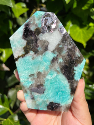 Amazonite Freeform with Smoky Quartz and Lepidolite