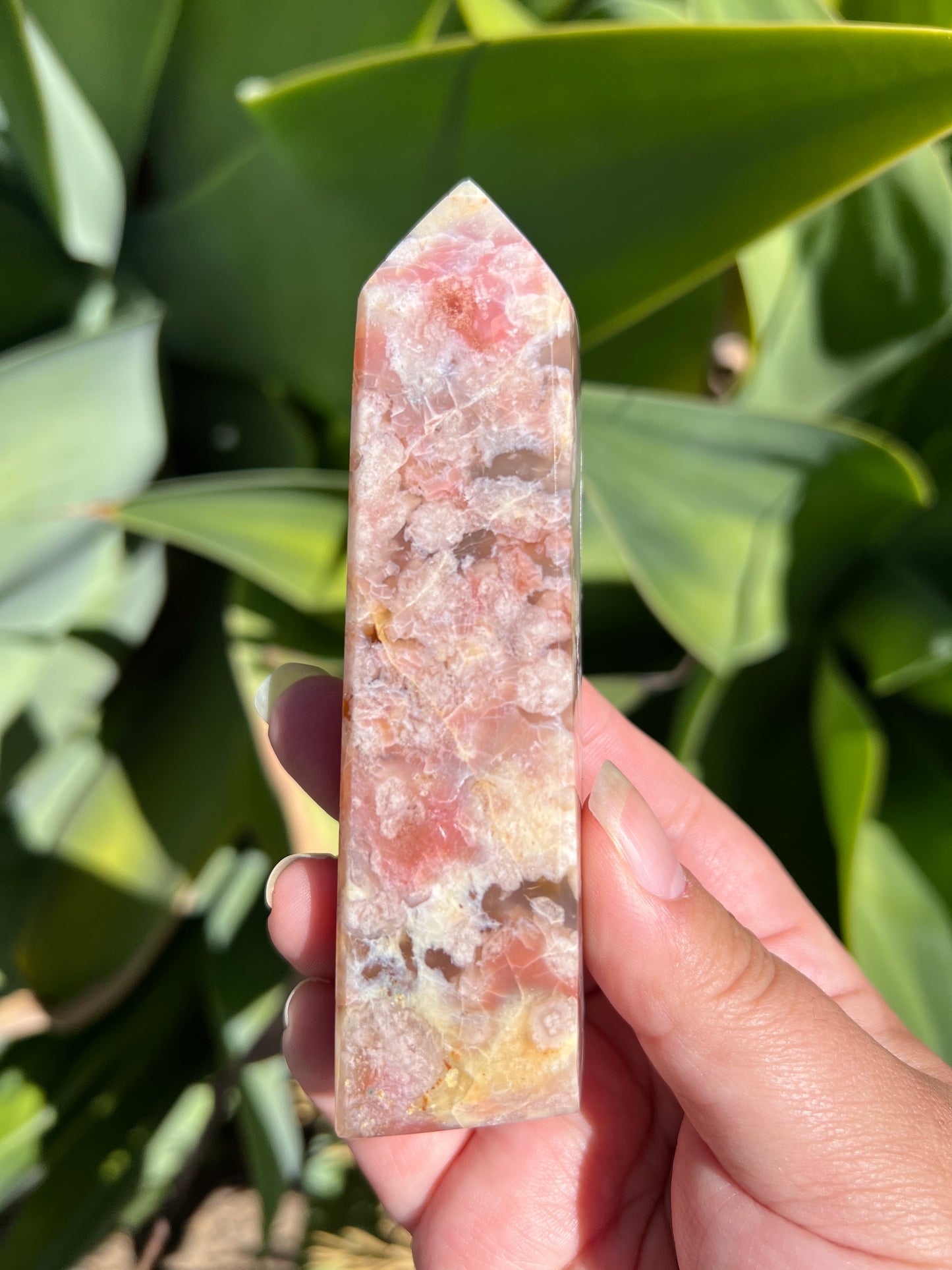 
                  
                    Stunning Pink Flower Agate Tower with Druzy
                  
                