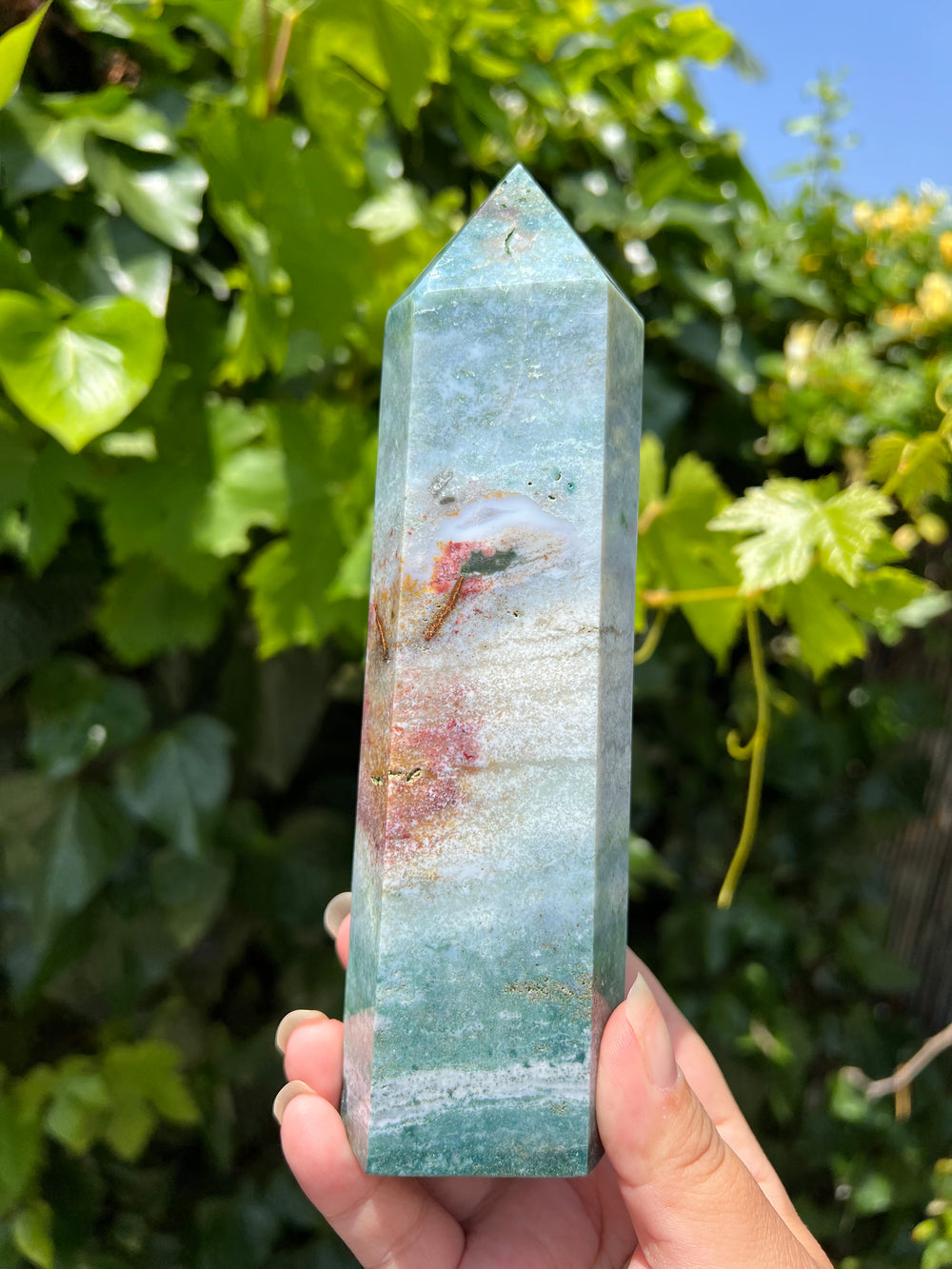 Large Ocean Jasper Tower with Pyrite